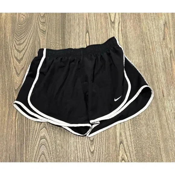Nike Dri-Fit Womens Running Shorts Rubber Waistband Swoosh Logo Black Size M - Picture 1 of 6
